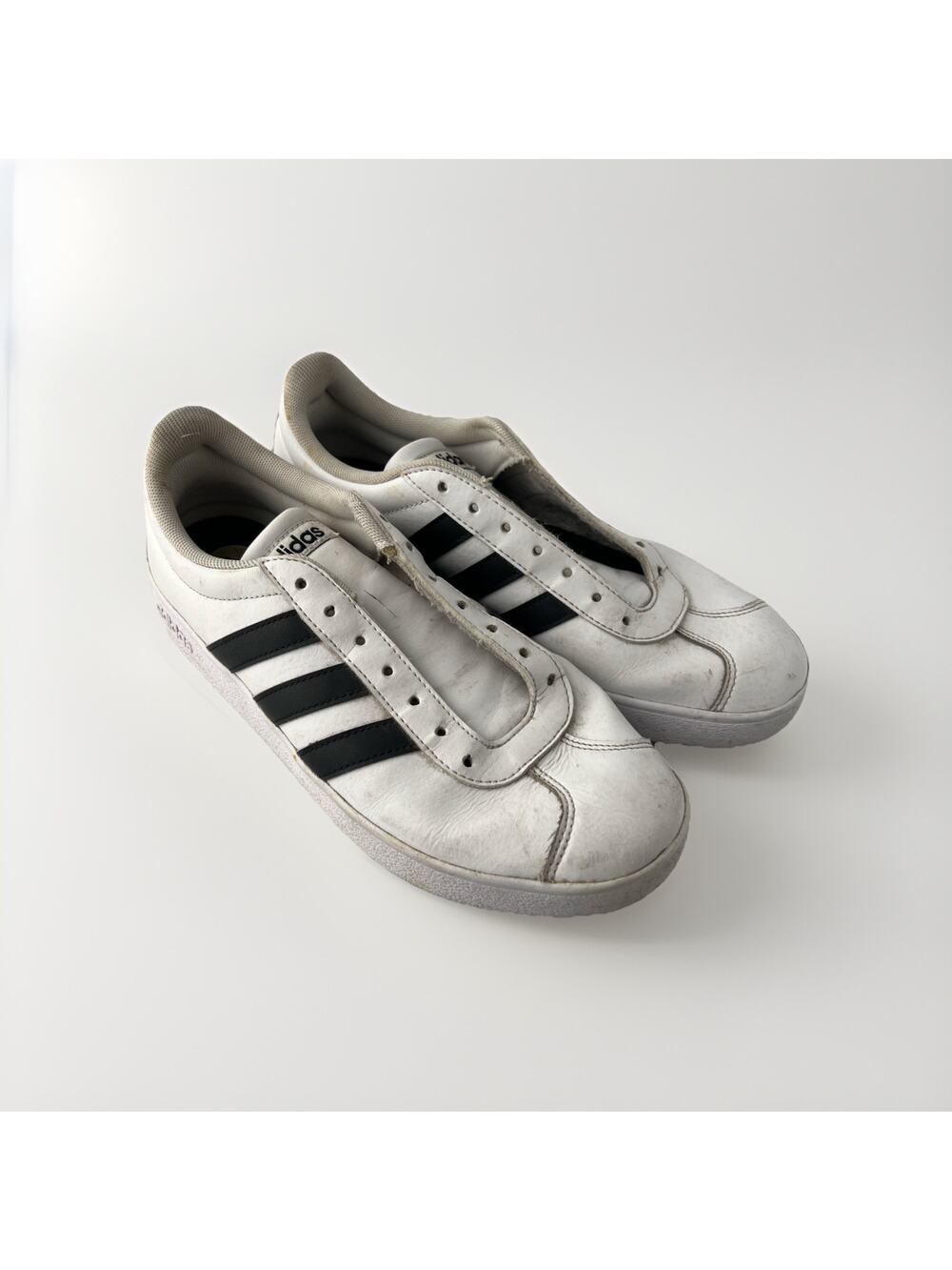 Adidas VL Court 2.0 Low Top Lace Up Sneakers White/Black Leather DA9868 Men’s 8